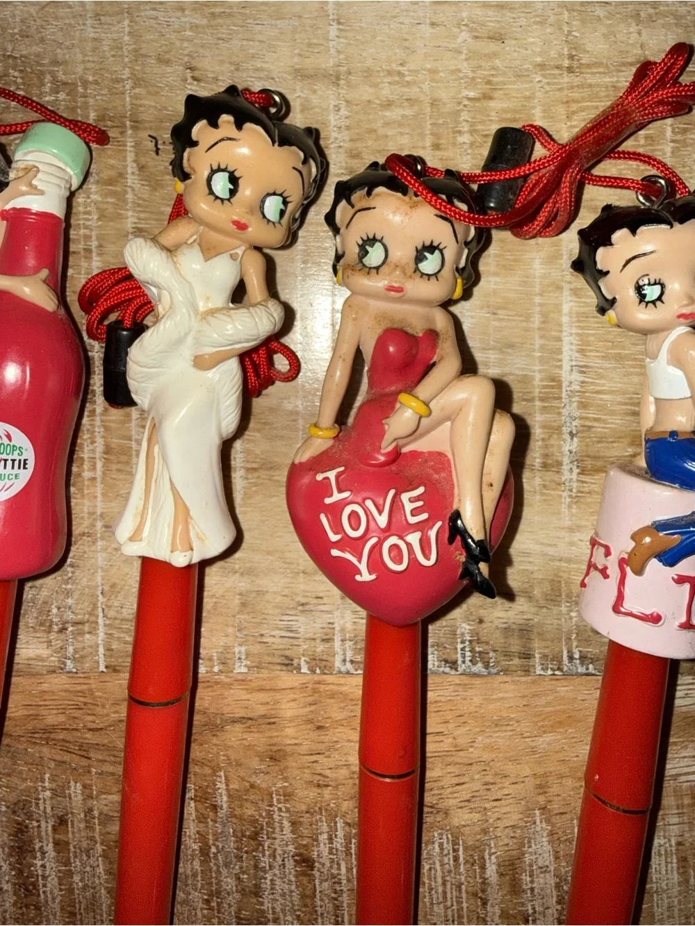 Betty Boop Red and White Novelty Pen Toppers  - Set of 4